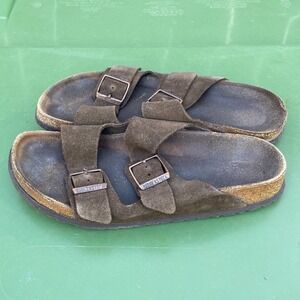 Birkenstock Arizona Mocha Brown Suede Two‎ Strap Slide Sandals Narrow Size 42